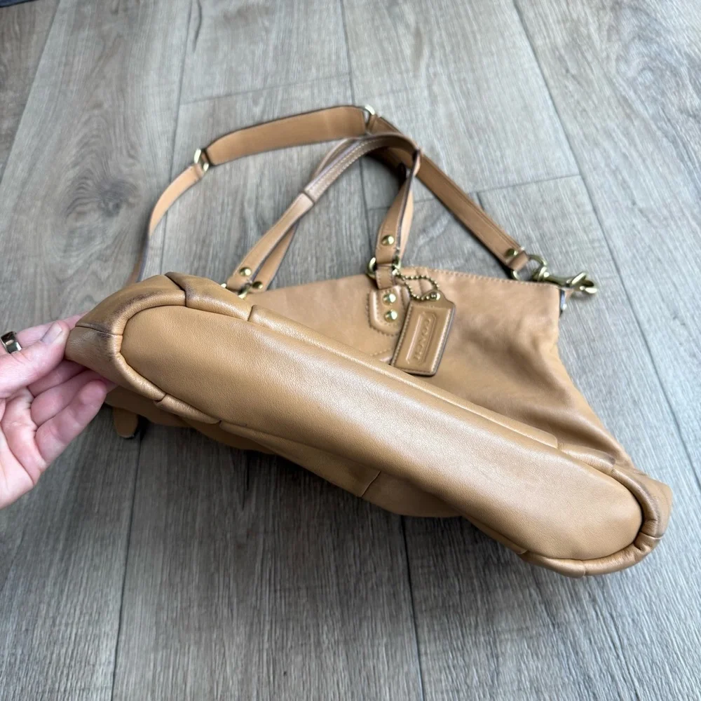Coach Ashley heart satchel purse camel tan leather F23684